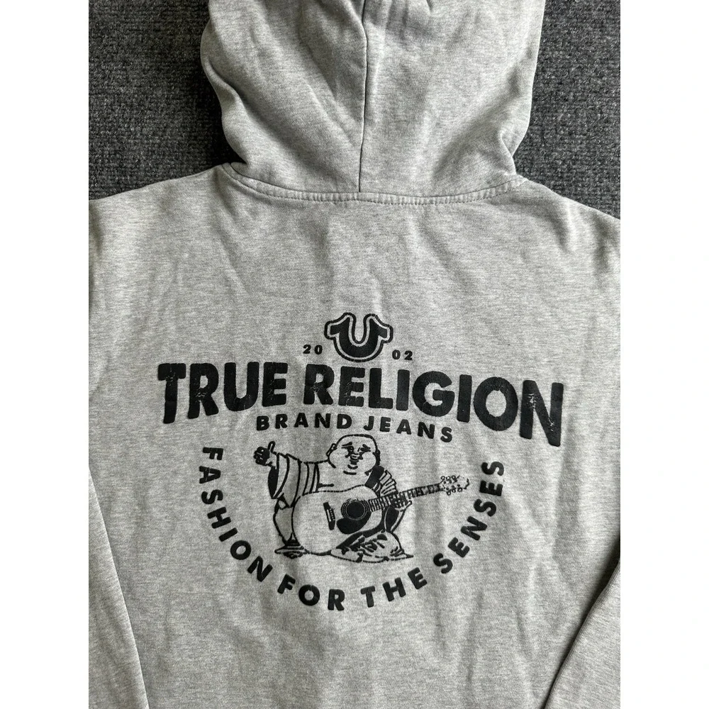 Mens True Religion Buddha Zip Hoodie Gray Logo Graphic Sweatshirt Size L
